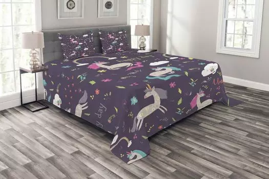 ABAKUHAUS Красочное покрывало, Unicorn Happy Day, комплект с моющимися наволочками, для односпальных кроватей 264 x 220 см, разноцветный