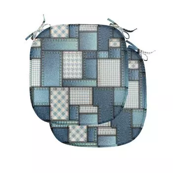 ABAKUHAUS Красочные подушки на обеденный стул, джинсовая вышивка, декоративная водонепроницаемая подушка с ремнями для кухонных сидений, 40 см x 40 см — упаковка из 2 шт., синий и нежно-голубой