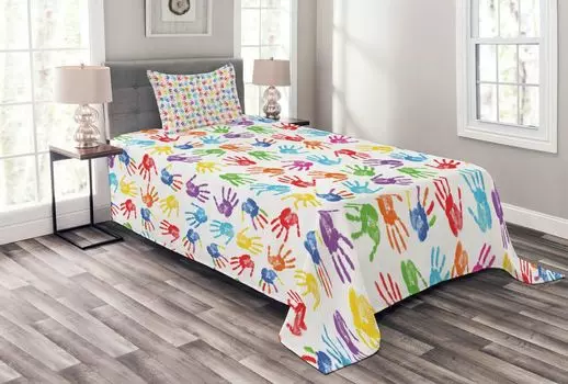 ABAKUHAUS Красочный комплект покрывала, акварельное детское, комплект со моющимися наволочками, для односпальных кроватей 170 х 220 см, разноцветный