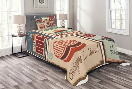 ABAKUHAUS Красочный комплект покрывала, мексиканская жестяная вывеска в стиле ретро, комплект с моющимися наволочками, для односпальных кроватей 170 х 220 см, разноцветный
