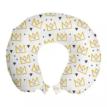 ABAKUHAUS Krone Travel Pillow Поддержка шеи, треугольники в виде точек и зигзагов, пенопластовые дорожные принадлежности для самолетов и автомобилей, 30х30 см, темно-синий-серый горчичный