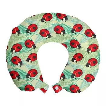 ABAKUHAUS Ladybug Travel Pillow Подушка для шеи, Весенний сезон Fauna, Пенопластовые дорожные принадлежности для самолетов и автомобилей, 30x30 см, Светло-зеленый киноварь