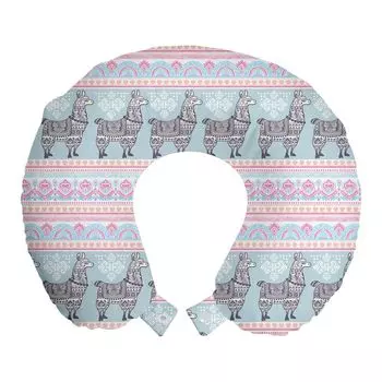 ABAKUHAUS Lama Travel Pillow Подушка для шеи, Альпака с рисунком, Пенопластовые дорожные принадлежности для самолетов и автомобилей, 30x30 см, Разноцветные