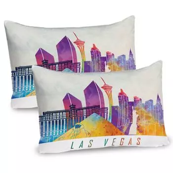 ABAKUHAUS Las Vegas Чехлы для подушек, набор из 2 шт., красочные виды пирамиды и статуи Свободы в Лас-Вегасе, акварель, чехол для подушки с декоративным принтом, 80 x 40 см, многоцветный