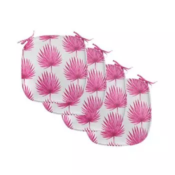 ABAKUHAUS Leaf Подушки для обеденного стула Акварельные розовые листья Декоративная водонепроницаемая подушка с ремнями для кухонных сидений 40 см x 40 см Упаковка из 4 шт. Ярко-розовый кокос