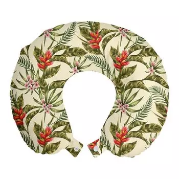 ABAKUHAUS Leaf Travel Подушка для шеи, Romantic Aloha Vintage, пенопластовые дорожные принадлежности для самолета и автомобиля, 30x30 см, разноцветные