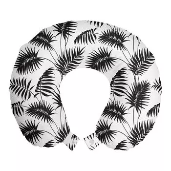 ABAKUHAUS Leaves Дорожная подушка для шеи, Retro Monochrome Leaves Art, Пенопластовые дорожные принадлежности для самолета и автомобиля, 30x30 см, Угольно-серый белый