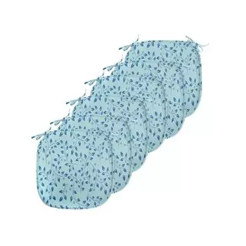 ABAKUHAUS Leaves Подушки для стульев в столовой, Blue Berries Rustic Life, декоративная водонепроницаемая подушка с ремнями для кухонных сидений, 40 см x 40 см — упаковка из 6 шт., синий светло-голубой