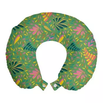 ABAKUHAUS Летняя подушка для путешествий, поддержка шеи, красочные цветы природы, предметы из пенопласта для путешествий в самолете и автомобиле, 30x30 см, разноцветные