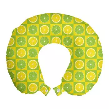 ABAKUHAUS Lime Green Дорожная подушка для шеи, Lemon Lime Pop Art, Пенопластовые дорожные принадлежности для самолетов и автомобилей, 30x30 см, Желто-лаймовый