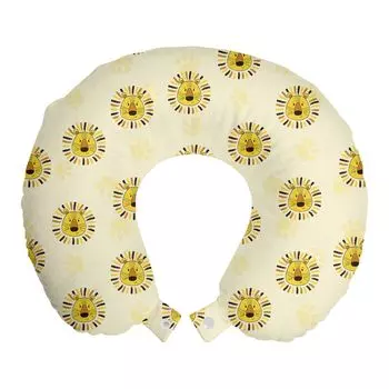 ABAKUHAUS Lion Travel Pillow Поддержка шеи, лапы с интерпретацией головы льва, пенопластовые дорожные принадлежности для самолетов и автомобилей, 30x30 см, кремово-горчичный