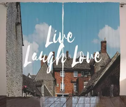 ABAKUHAUS Live Laugh Love Деревенская занавеска, Дома в деревенском стиле, Ленточная занавеска с рюшами и петлями для спальни, 280 x 260 см, Разноцветная
