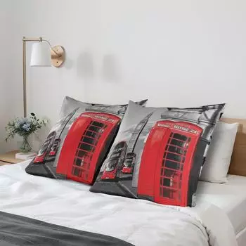 ABAKUHAUS London Чехлы для подушек, набор из 2 шт., Телефонная будка Лондона на улице Традиционная местная культурная икона Англии в стиле ретро, Чехол для подушки с декоративным принтом, 80x80 см, Серо-красный