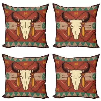 ABAKUHAUS Longhorn Набор чехлов для подушек (4 предмета), голова быка, современная двусторонняя цифровая печать, 40 см x 40 см, многоцветный