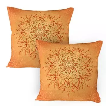 ABAKUHAUS Lotus Чехлы для подушек, набор из 2 шт., Spiritual Sunflower Mandala, культурные теплые цветовые тона, друзья буддизма, чехлы для подушек с декоративным принтом, 80 x 80 см, оранжевый