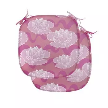 ABAKUHAUS Lotus Подушка для обеденного стула Фольклорные цветы Декоративная водонепроницаемая подушка с ремнями для кухонных сидений 40 см x 40 см Упаковка из 2 шт. Розовый Коралловый Бледно-розовый