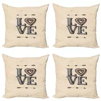 ABAKUHAUS Love Набор чехлов для подушек (4 предмета), стрелки Grunge Vintage Boho, современная двусторонняя цифровая печать, 60 см x 60 см, бежево-серо-оранжевый