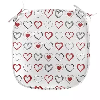 ABAKUHAUS Love Подушка для обеденного стула, Doodle Hipster Romance, декоративная водонепроницаемая подушка с ремнями для кухонных сидений, 40 см x 40 см, рубиново-черный белый
