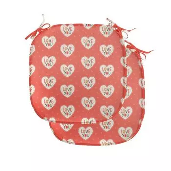 ABAKUHAUS Love Подушки для обеденного стула, Hipster Hearts Valentines, декоративная водонепроницаемая подушка с ремнями для кухонных сидений, 40 см x 40 см — упаковка из 2 шт., ярко-красный