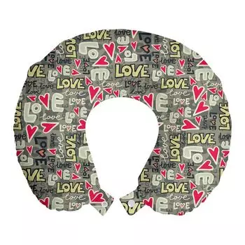 ABAKUHAUS Love Travel Pillow Подушка для шеи, цветные граффити в стиле ретро, предметы из пенопласта для путешествий в самолете и автомобиле, 30x30 см, разноцветные