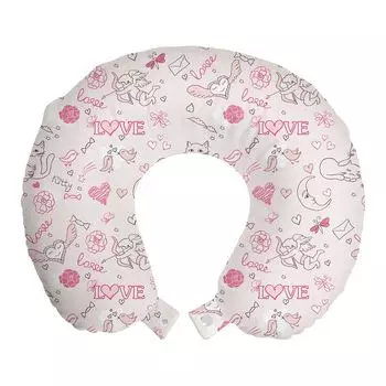 ABAKUHAUS Love Travel Pillow Подушка для шеи, Kissing Birds Eros Cats, Пенопластовые дорожные принадлежности для самолетов и автомобилей, 30x30 см, Бледно-коралловый розовый коричневый