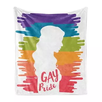 ABAKUHAUS Love Wins Мягкое фланелевое флисовое одеяло, тема гей-прайда с радужным флагом и силуэтом женщины Gay Love Intersectional, 175 x 230 см, разноцветные