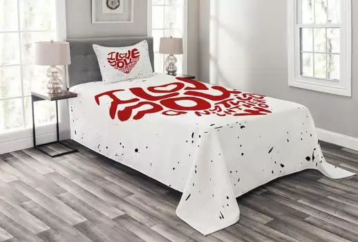 ABAKUHAUS Love You More Комплект покрывала в форме шероховатого сердца, комплект с моющимися наволочками, для односпальных кроватей 170 x 220 см, ржавый черный белый