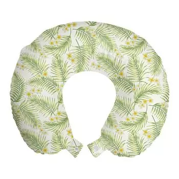 ABAKUHAUS Luau Дорожная подушка для шеи, ботанические пальмовые листья плюмерии, пенопластовый дорожный предмет для самолета и автомобиля, 30x30 см, бледно-оливково-зеленый горчичный