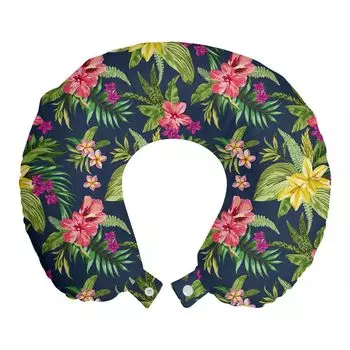 ABAKUHAUS Luau Подушка для путешествий, поддержка шеи, цветочные цветущие джунгли, пенопластовый дорожный предмет для самолета и автомобиля, 30x30 см, разноцветный