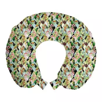 ABAKUHAUS Luau Travel Pillow Подушка для шеи, Попугаи тропических джунглей, Пенопластовые дорожные принадлежности для самолета и автомобиля, 30x30 см, Разноцветные