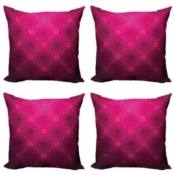 ABAKUHAUS Magenta Набор чехлов для подушек (4 предмета), в форме круга, современная двусторонняя цифровая печать, 45 x 45 см, пурпурный
