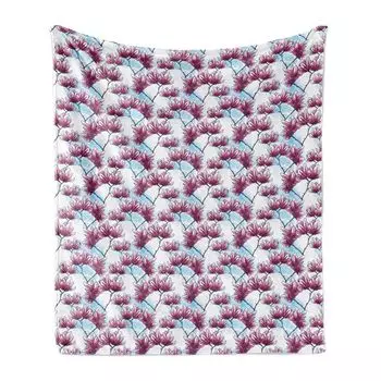 ABAKUHAUS Magnolia Мягкое фланелевое флисовое одеяло, Blossom Perennial Garden Blooms Beauty of the Season Blooming Romantic, 175 x 230 см, темно-пурпурный небесно-голубой, белый