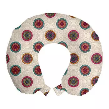 ABAKUHAUS Mandala Дорожная подушка для шеи, Boho Colorful, Пенопластовые дорожные принадлежности для самолета и автомобиля, 30x30 см, Разноцветные