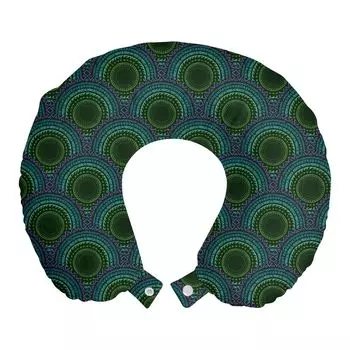 ABAKUHAUS Mandala Дорожная подушка для шеи, круглая, Funky Culture Art, пенопластовые дорожные принадлежности для самолета и автомобиля, 30x30 см, Изумрудно-бирюзовый фиолетовый