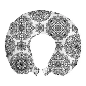 ABAKUHAUS Mandala дорожная подушка для шеи, сложные узоры мандалы, дорожный предмет из пенопласта для самолета и автомобиля, 30x30 см, черный
