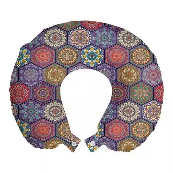ABAKUHAUS Mandala дорожная подушка для шеи, восточный мотив шестиугольника, дорожная вещь из пенопласта для самолета и автомобиля, 30х30 см, разноцветные