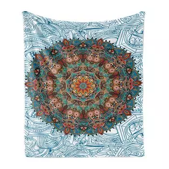ABAKUHAUS Mandala Мягкое фланелевое флисовое одеяло, восточный орнамент, уютный плюш для использования внутри и снаружи, 125 x 175 см, разноцветный