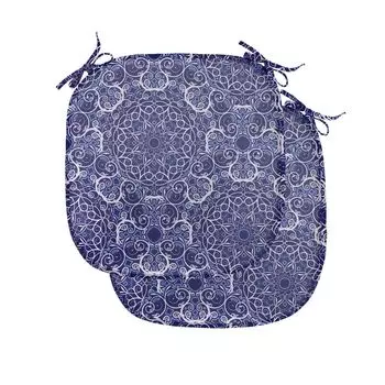 ABAKUHAUS Mandala Подушка для обеденного стула Богемный цветочный круг Декоративная водонепроницаемая подушка с ремнями для кухонных сидений 40 см x 40 см Упаковка из 2 шт. Белый Синий Фиолетовый, мультиколор
