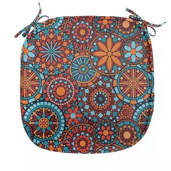 ABAKUHAUS Mandala Подушка для обеденного стула Декоративная водонепроницаемая подушка с цветочным принтом и ремнями для кухонных сидений 40 см x 40 см Ярко-красный Небесно-голубой Рубин