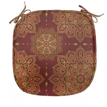 ABAKUHAUS Mandala Подушка для обеденного стула Вдохновение Декоративная водонепроницаемая подушка с ремнями для кухонных сидений 40 см x 40 см Красный Земля Желтый, коричневый