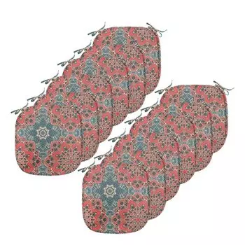 ABAKUHAUS Mandala Подушки для обеденного стула, цветы культуры, декоративная водонепроницаемая подушка с ремнями для кухонных сидений, 40 см x 40 см — упаковка из 12 шт., темно-кораллово-сине-серый, коричневый