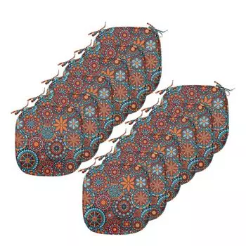 ABAKUHAUS Mandala Подушки для обеденного стула Цветы Декоративная водонепроницаемая подушка с ремнями для кухонных сидений 40 см x 40 см Упаковка из 12 штук ярко-красного небесно-голубого рубина, коричневый