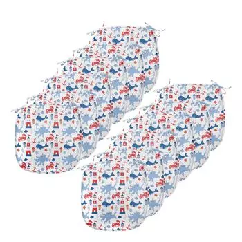 ABAKUHAUS Маяк Подушка для обеденного стула Животный узор Раковина Декоративная водонепроницаемая подушка с ремнями для кухонных сидений 40 см x 40 см Упаковка из 12 шт. Белый Синий Красный