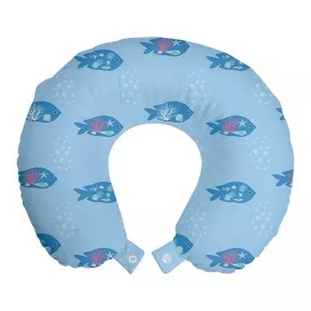 ABAKUHAUS Marine дорожная подушка для шеи, элемент рыбы и воды, дорожный предмет из пенопласта для самолета и автомобиля, 30x30 см, голубой и морской синий