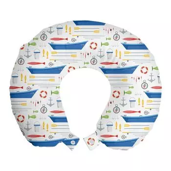 ABAKUHAUS Marine Travel Pillow Подушка для шеи, мультяшные удочки, пенопластовые дорожные принадлежности для самолета и автомобиля, 30x30 см, разноцветные