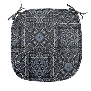 ABAKUHAUS Марокканская подушка для обеденного стула, Королевская геометрическая звезда, декоративная водонепроницаемая подушка с ремнями для кухонных сидений, 40 см x 40 см, черный кремовый синий