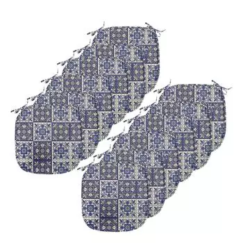 ABAKUHAUS Марокканские подушки на обеденный стул, квадраты Azulejos, декоративная водонепроницаемая подушка с ремнями для кухонных сидений, 40 см x 40 см — упаковка из 12 шт., темно-бежевый, черный