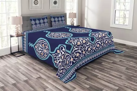 ABAKUHAUS Марокканское покрывало, дизайн Mystic Oriental, комплект со моющимися наволочками, для односпальных кроватей 264 x 220 см, бирюзовый королевский синий