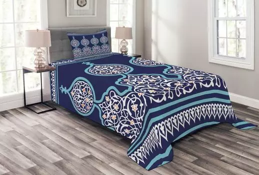 ABAKUHAUS Марокканское покрывало, дизайн Mystic Oriental, комплект со моющимися наволочками, для односпальных кроватей 170 x 220 см, бирюзовый королевский синий