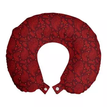 ABAKUHAUS Maroon Travel Pillow Подушка для шеи, Paisley Art Motifs Art, Пенопластовые дорожные принадлежности для самолета и автомобиля, 30x30 см, Темно-бордовый киноварь